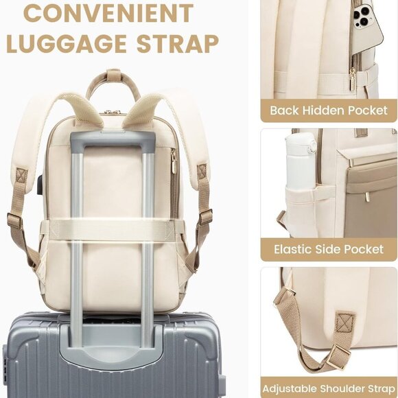 Backpack purse for Women, 14 Inch Laptop backpack with USB Port, Cute Waterproof - Picture 5 of 6